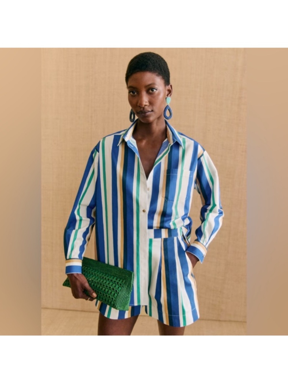 Sezane x Momoni Nicolo Shorts Max Shirt Matching Set Multico Stripe Sz 42 - Picture 2 of 12
